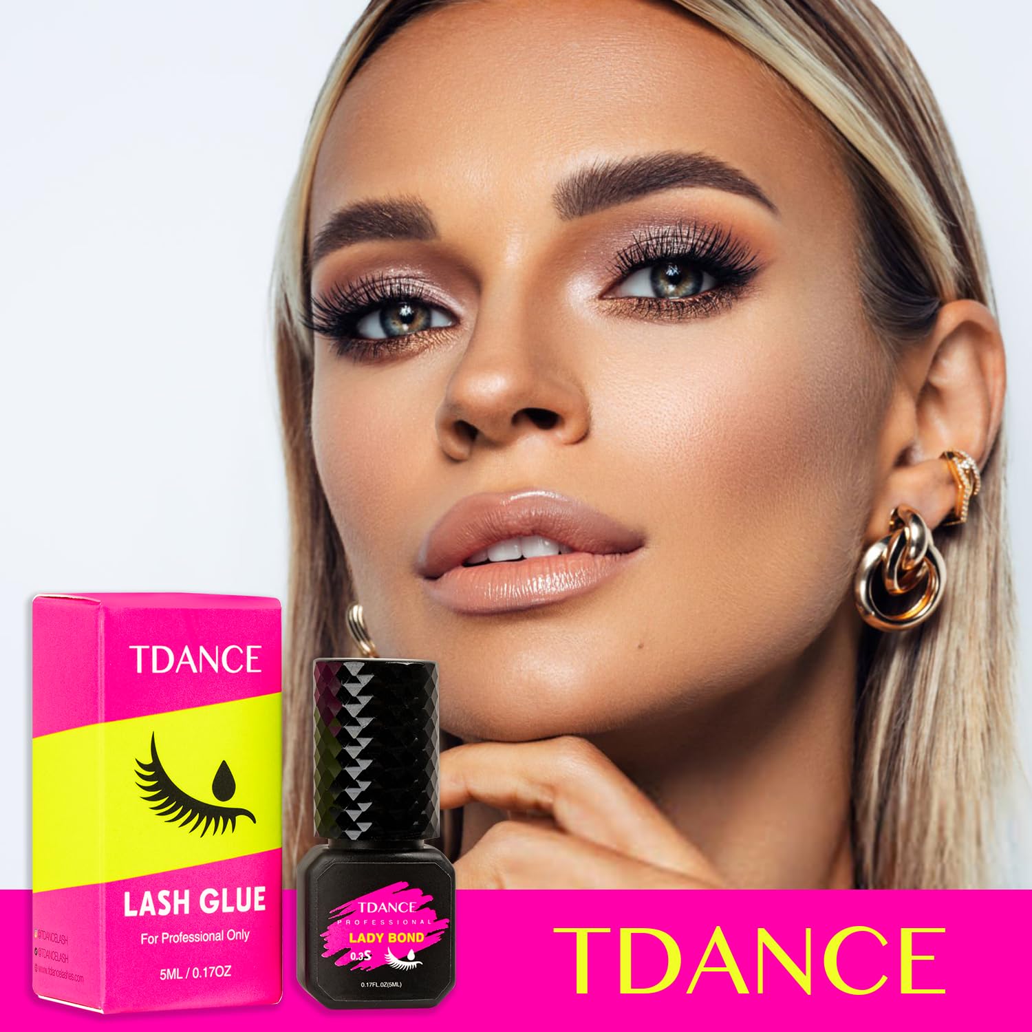 TDANCE eyelash extension glue application close-up emphasizes natural blending with lashes