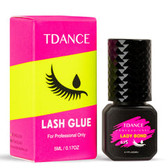 TDANCE eyelash extension glue bottle showing professional formula for retention