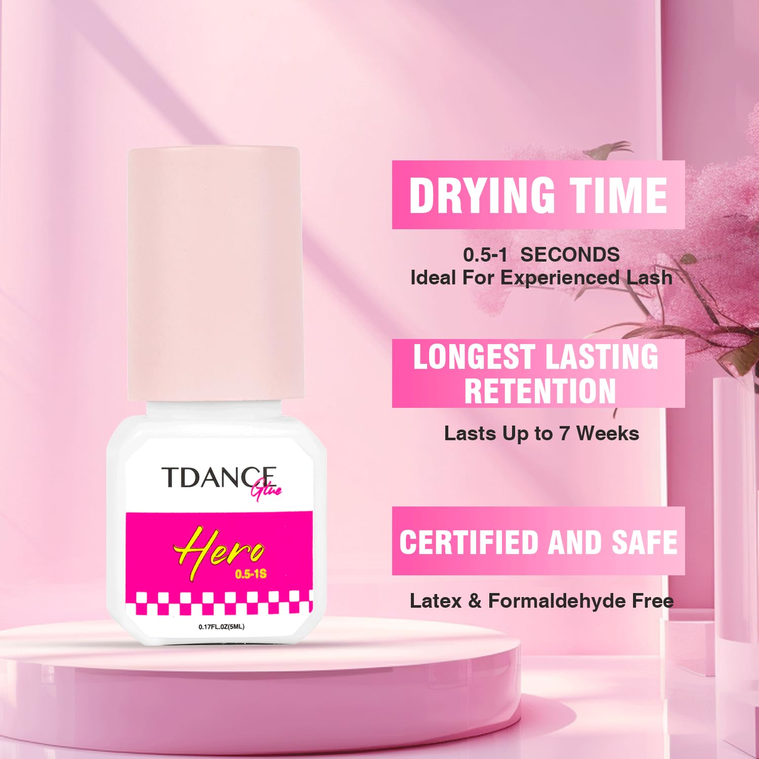 TDANCE eyelash extension glue bottle showing strong retention potential for lash artists