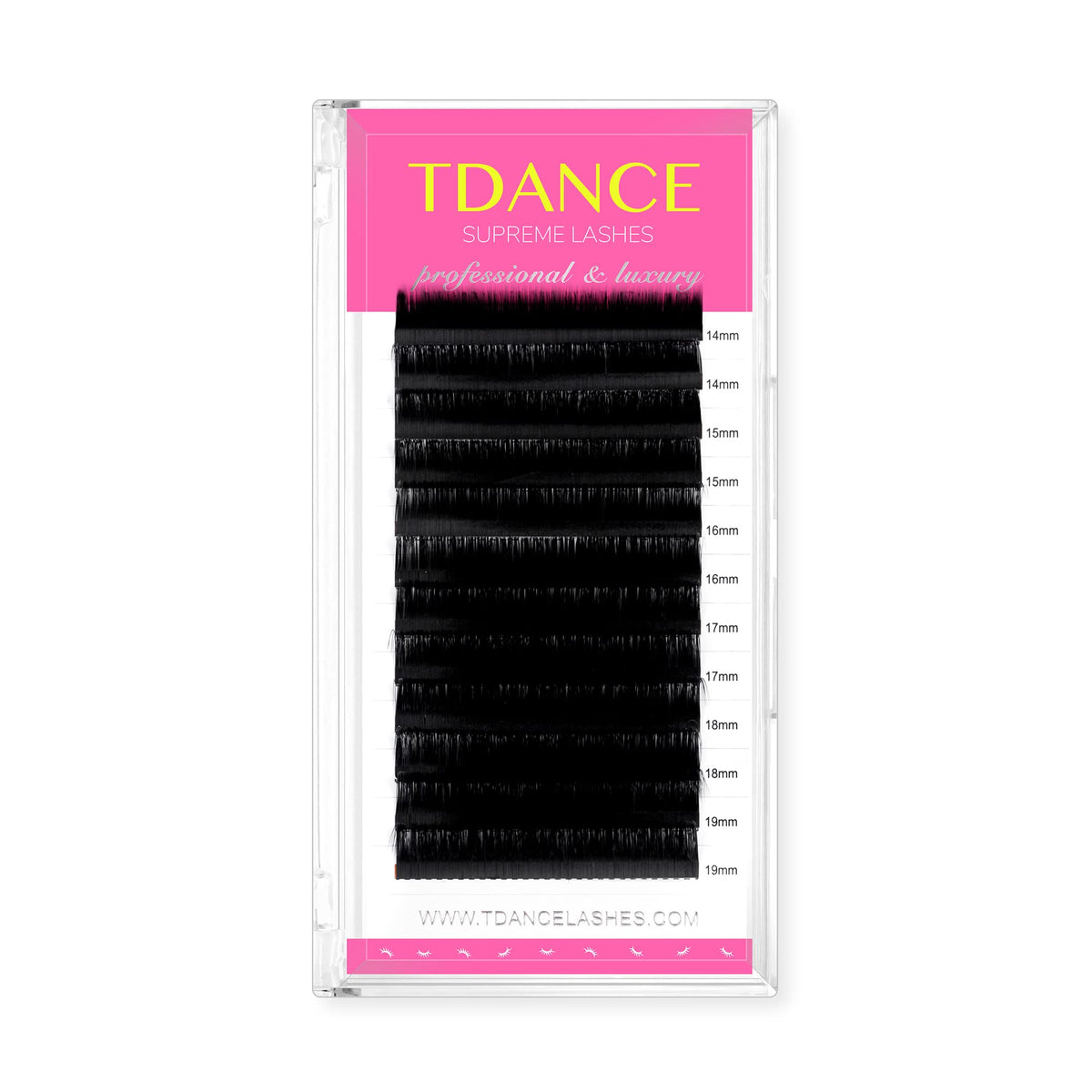 TDANCE Matte Black lash extension CC curl close-up showing premium silk lashes for soft fullness