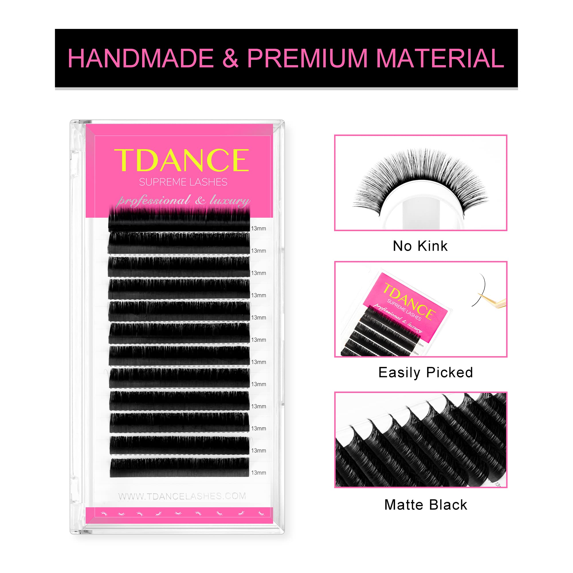 TDANCE Matte Black lash extensions with D curl in full-set view for bold definition