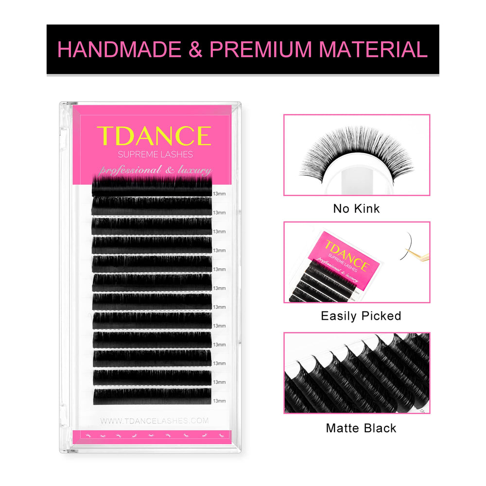 TDANCE Matte Black lash extensions with D curl in full-set view for bold definition