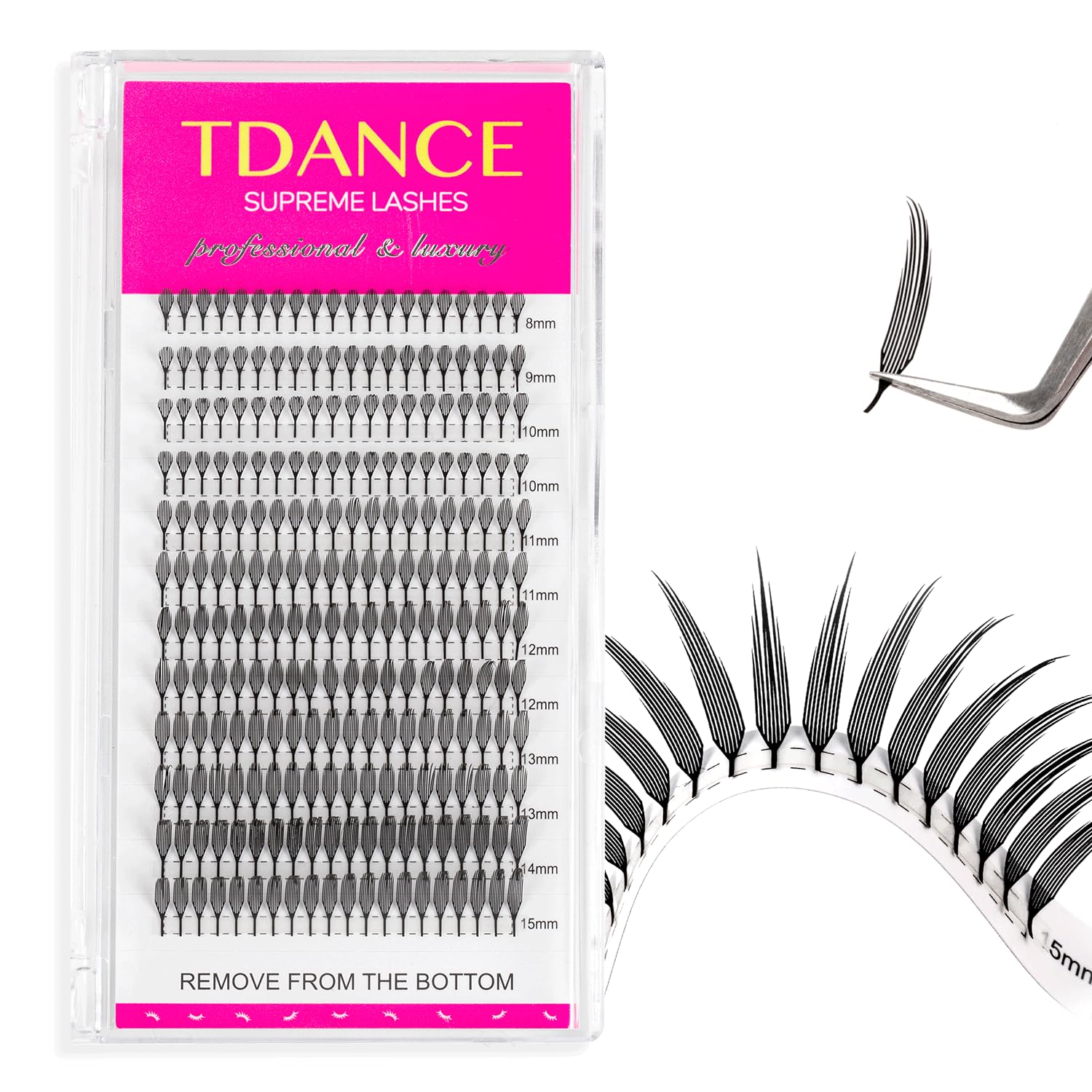 TDANCE Premade Anime Spire lashes front view, lightweight for salon comfort and dramatic volume