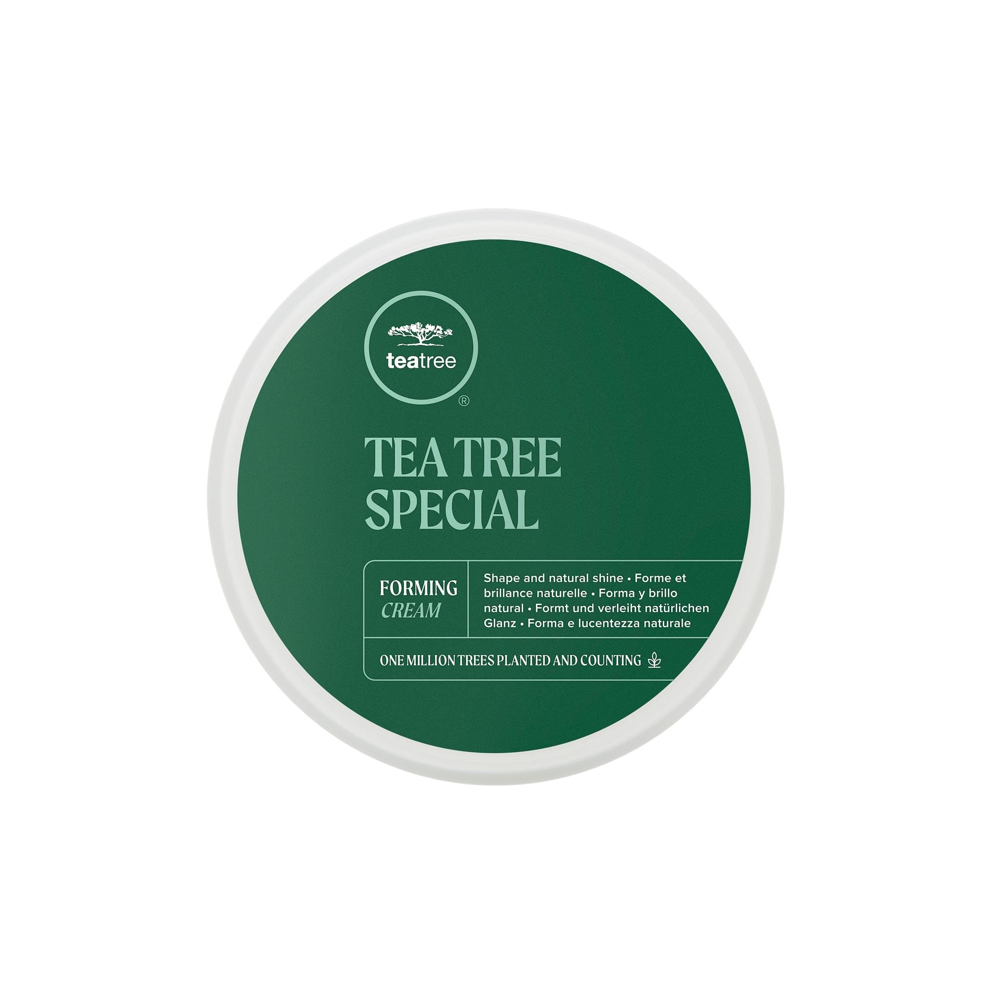 Tea Tree Forming Cream bottle close-up showing flexible hold for styling.