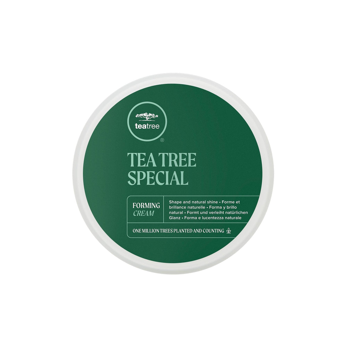 Tea Tree Forming Cream bottle close-up showing flexible hold for styling.