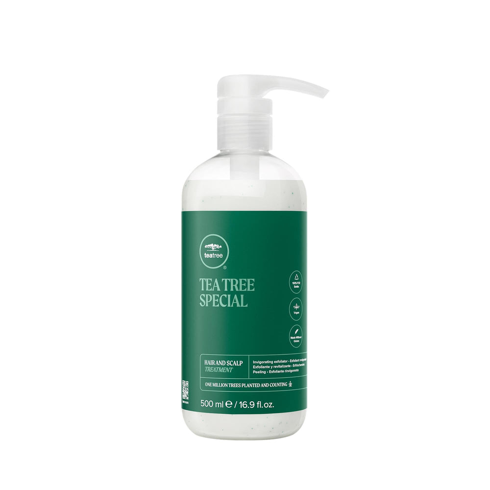 Tea Tree Hair and Scalp Treatment bottle pour for quick scalp hydration.