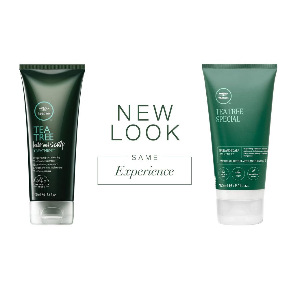 Tea Tree Hair and Scalp Treatment packaging featuring eco-friendly bottle design