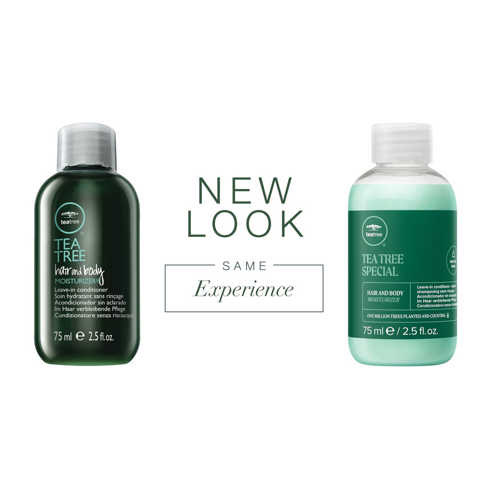 Tea Tree hidratante para cabello y piel, aplicación en mano para uso diario.