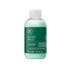 Tea Tree hidratante para cabello y piel, botella frontal suave y refrescante.