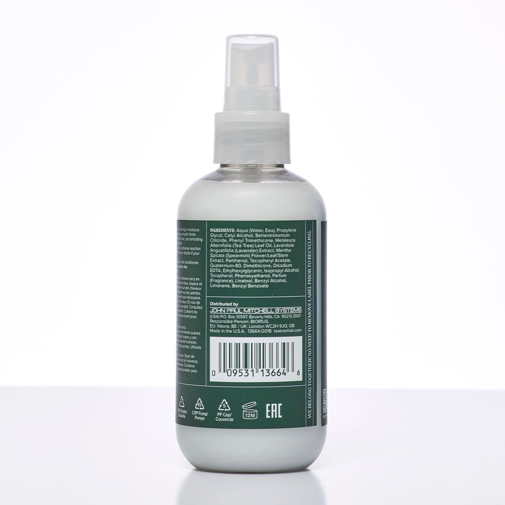 Tea Tree Lavender Mint Leave-In Spray delivering soft, glossy hair.