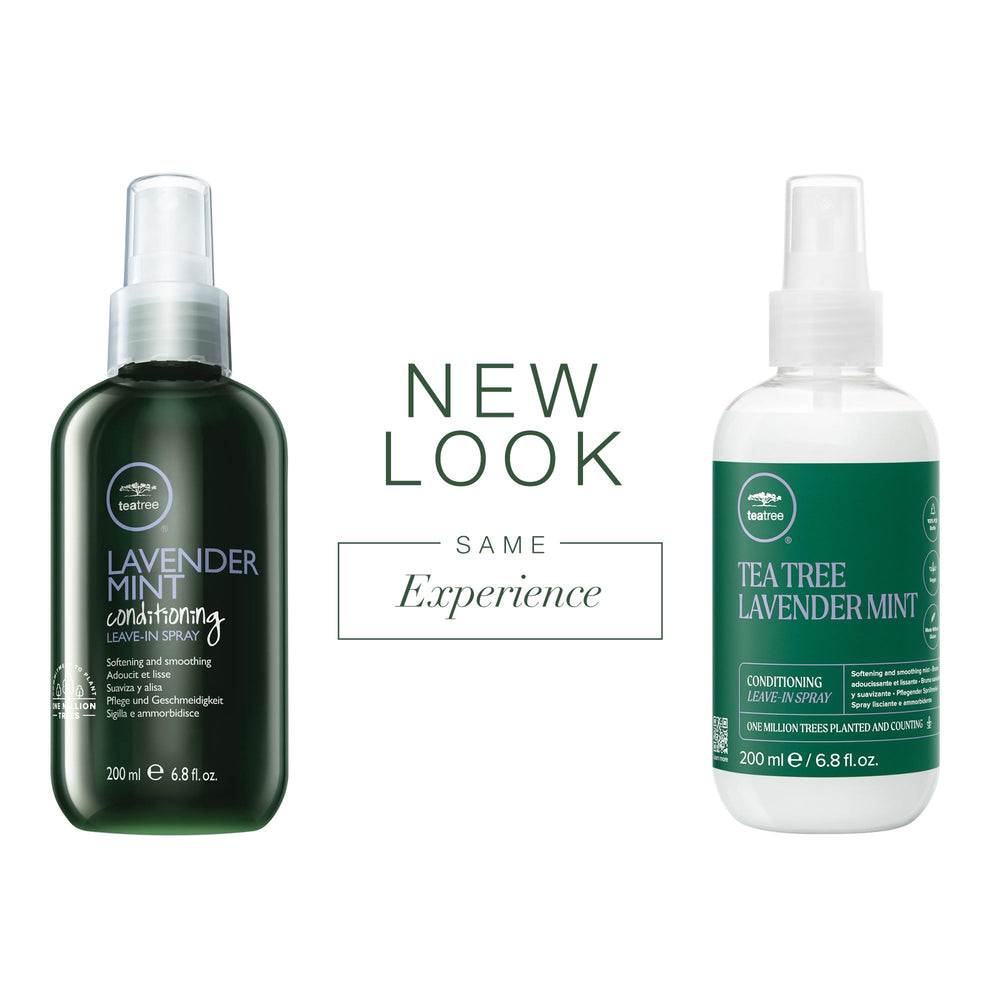 Tea Tree Lavender Mint Leave-In Spray in hand for easy application.