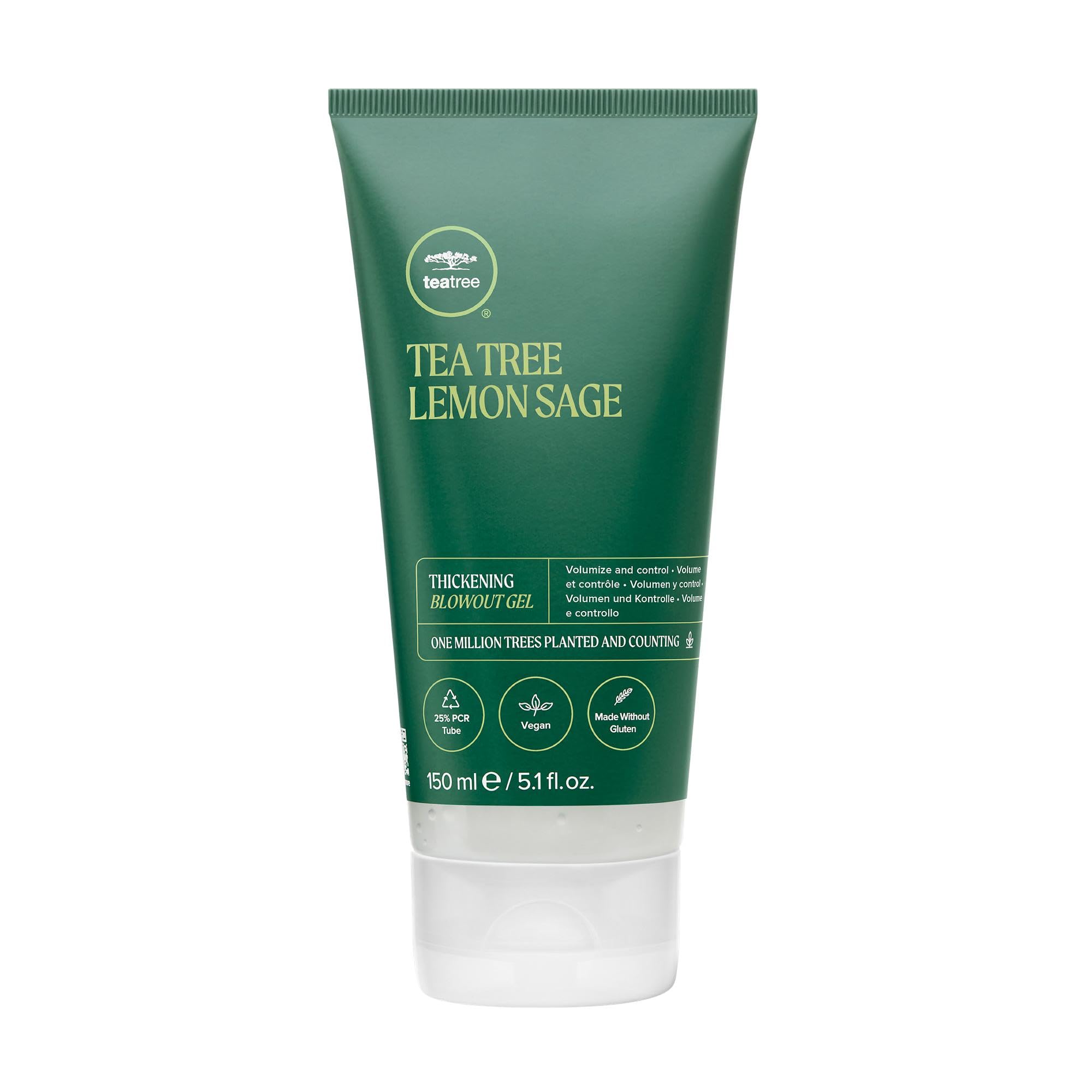 Tea Tree Lemon Sage, botella vertida, facilita aplicación suave y perfumada para cabello fino.