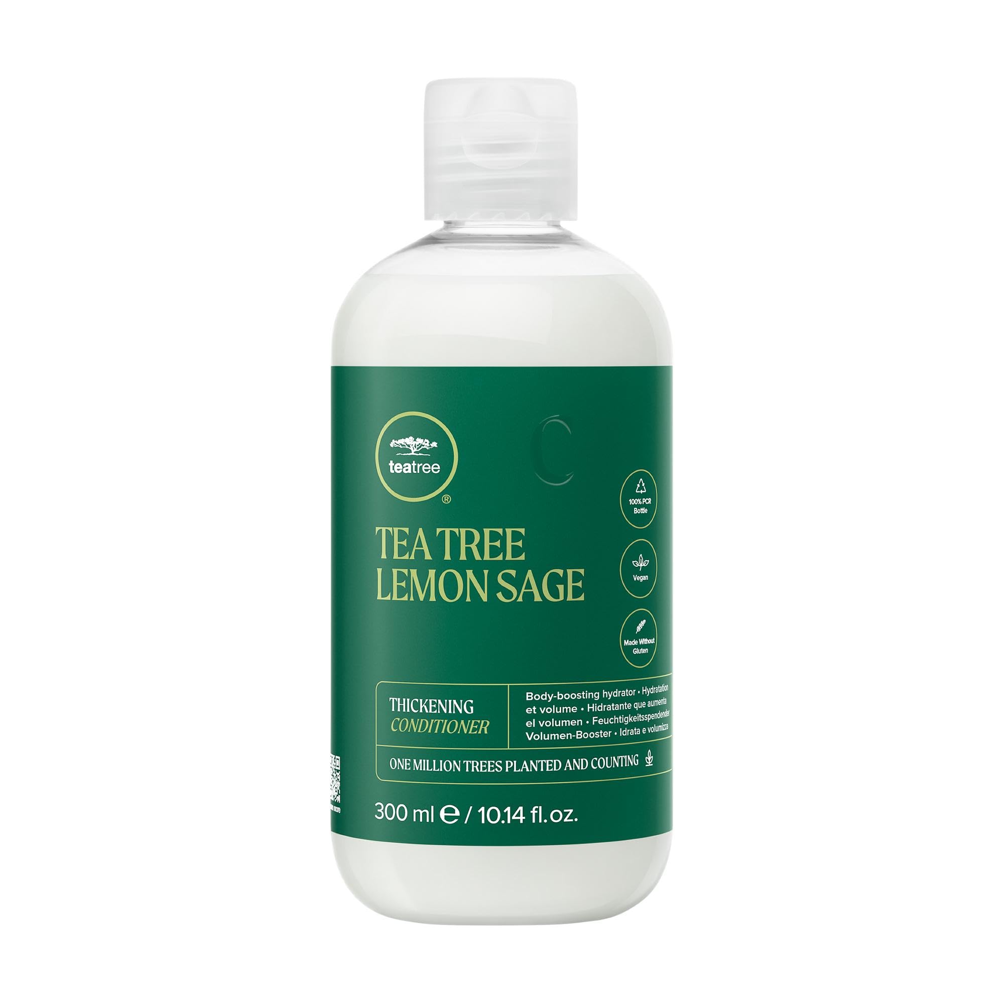 Tea Tree Lemon Sage bottle front, highlighting the thickening formula for fine hair.