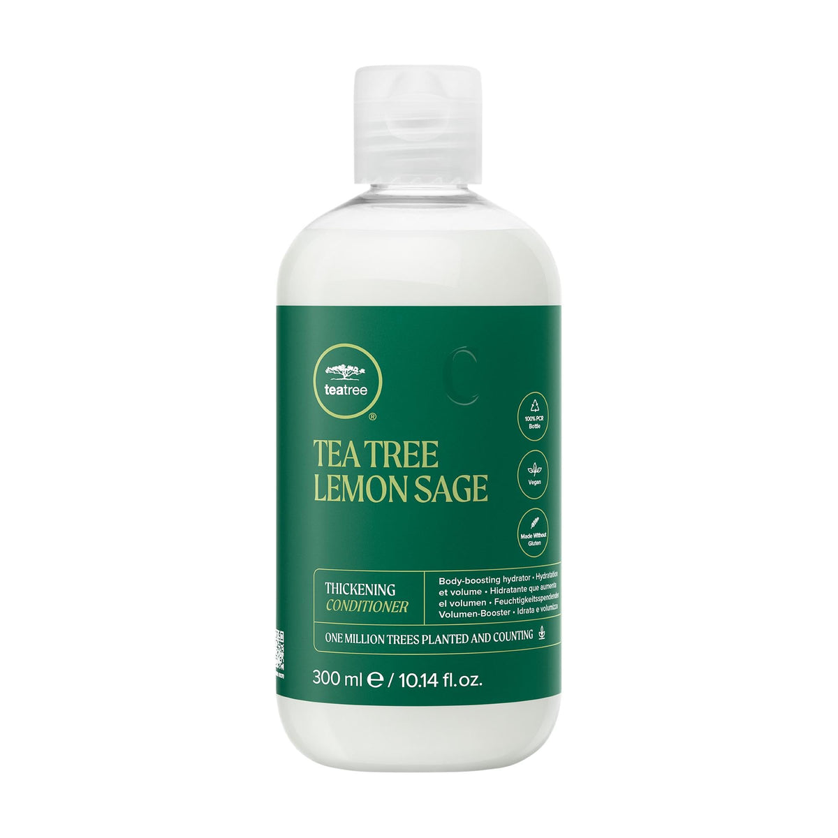 Tea Tree Lemon Sage bottle front, highlighting the thickening formula for fine hair.