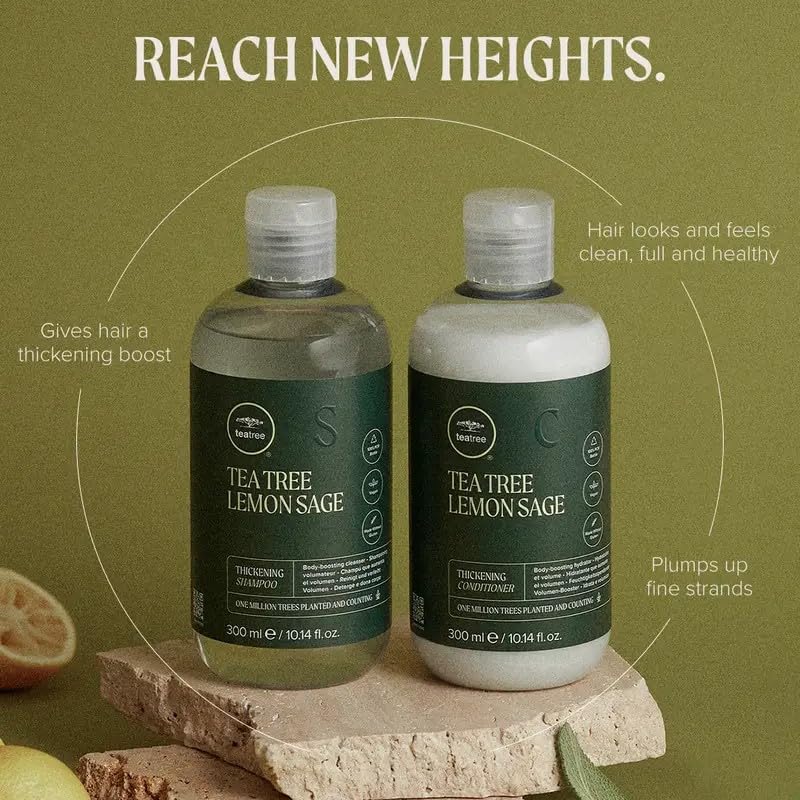 Tea Tree Lemon Sage Thickening Conditioner label close-up with natural ingredients