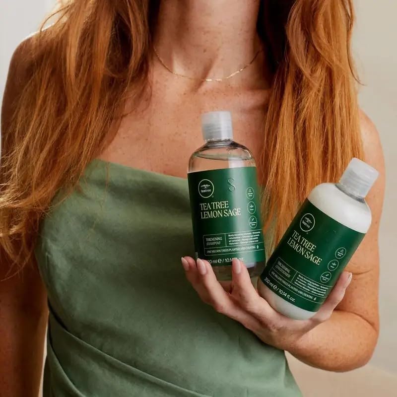 Tea Tree Lemon Sage Thickening Conditioner on long fine hair for fuller look