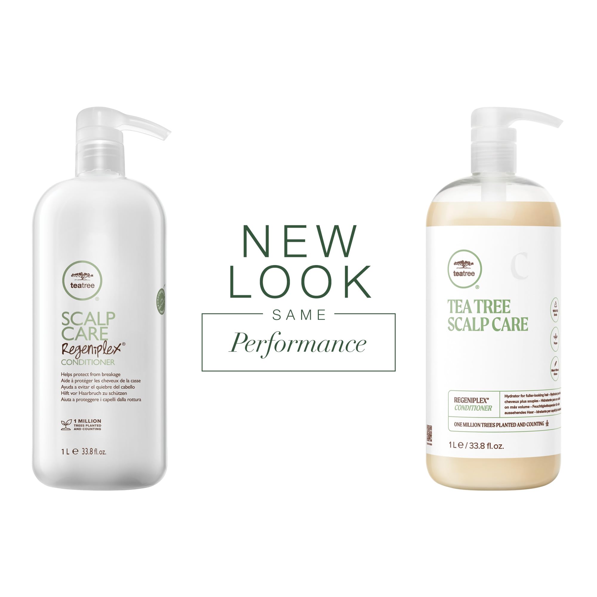 Close-up of Tea Tree Regeniplex conditioner label highlighting volume-boosting blend.