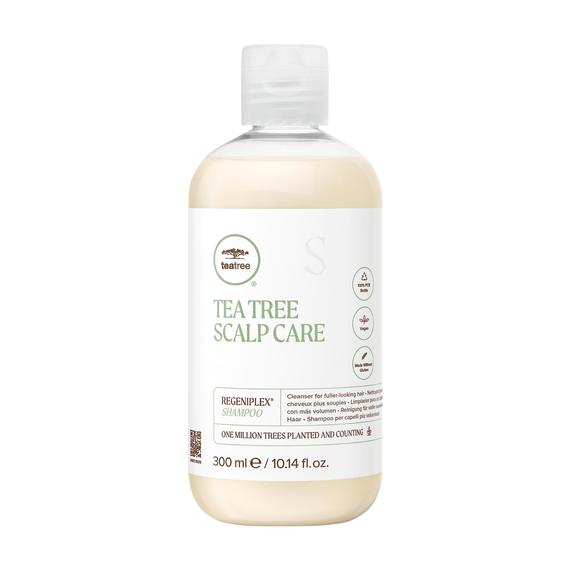 Tea Tree Regeniplex Shampoo bottle pour for easy cleansing and scalp refreshment.