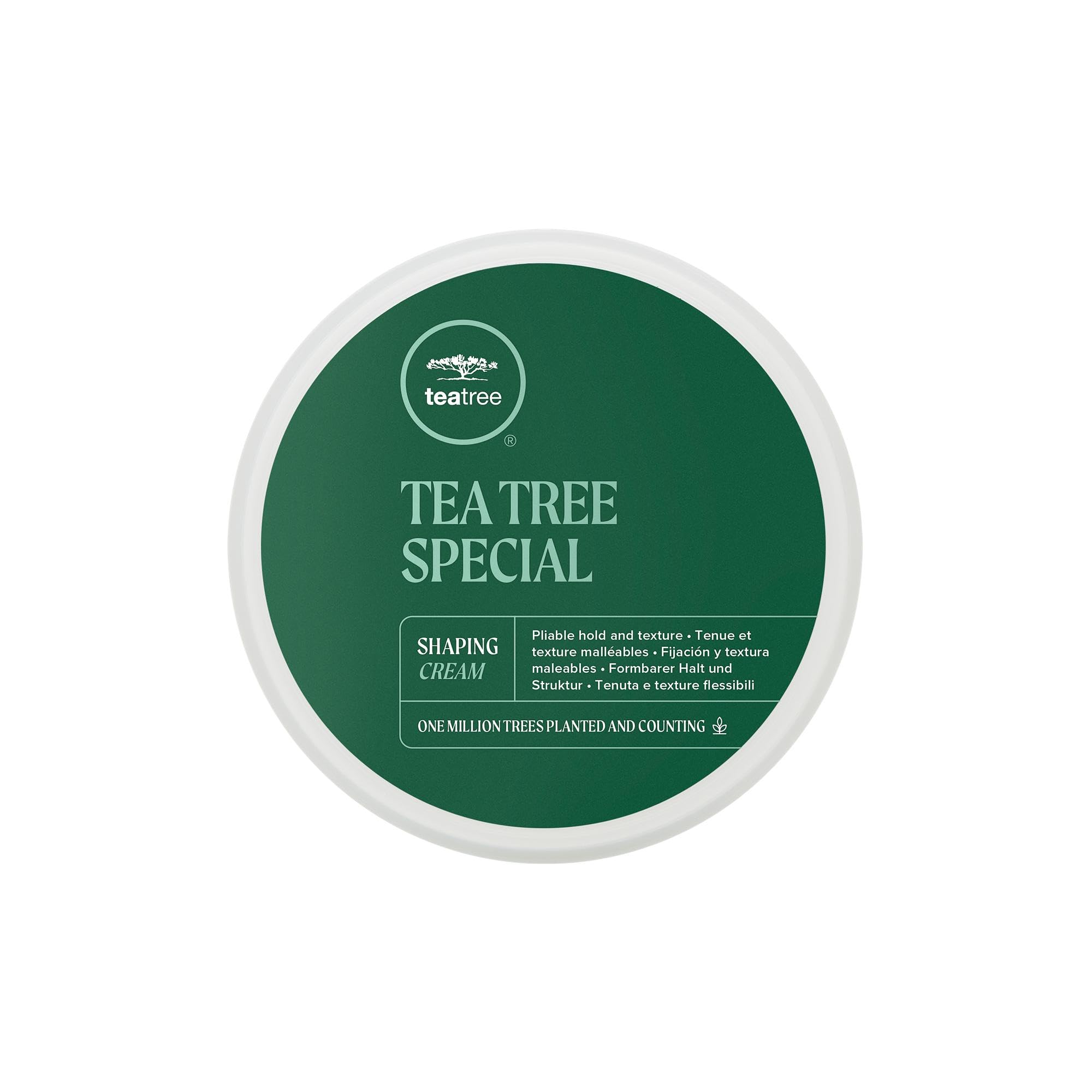 Tea Tree Shaping Cream bottle close-up showing long-lasting hold