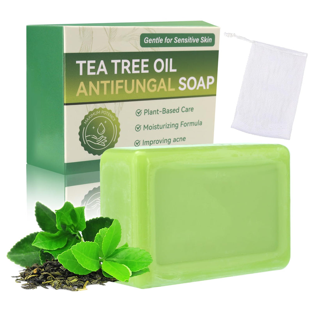 Tea Tree Soap with balance bottle pour promotes refreshed, balanced skin.