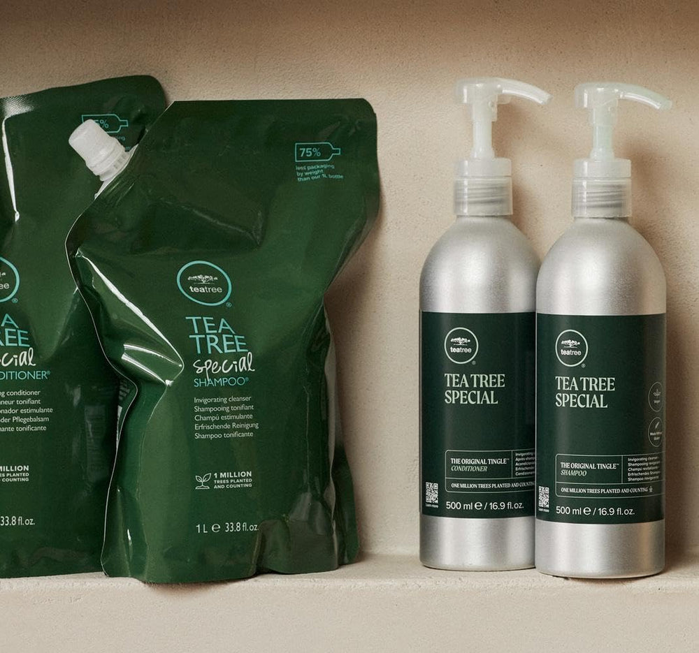 Tea Tree Special Conditioner hair smoothing visual shows softer, sleeker strands.