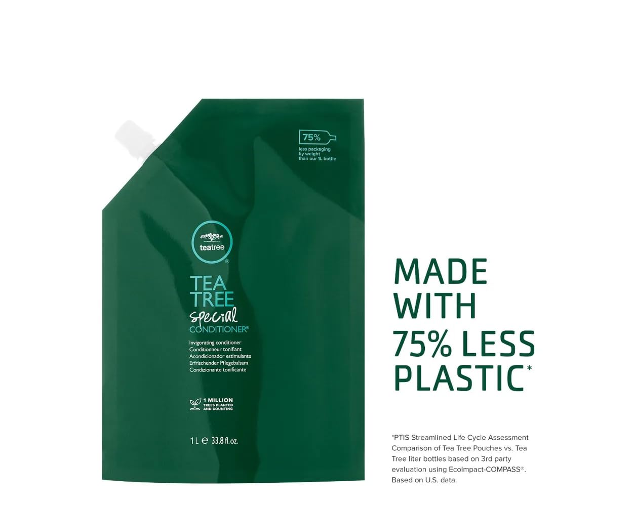 Tea Tree Special Conditioner label detail emphasizes ingredients and all-hair-types suitability.