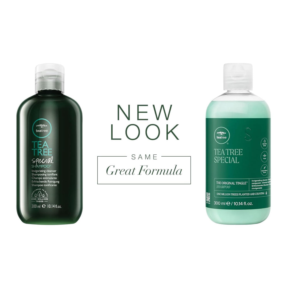 Tea Tree Special shampoo and conditioner bottles on display with refreshing scent and vitality