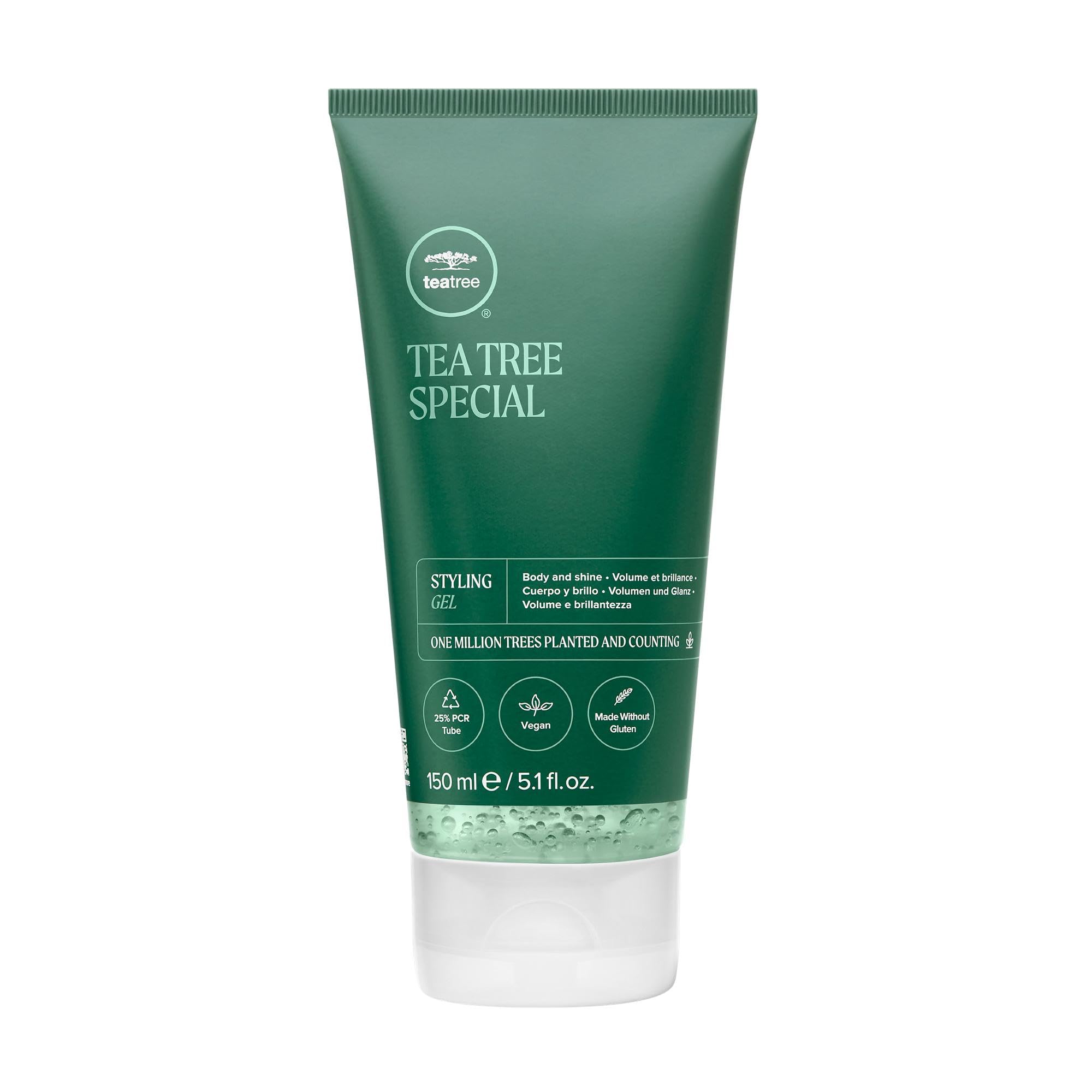 Tea Tree Styling Gel brillo medio para cabello de todo tipo, acabado natural.