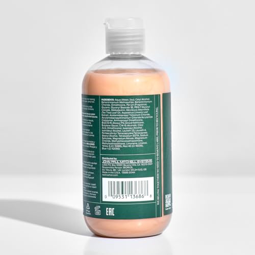 Close-up of UV protection label on Tea Tree conditioner bottle