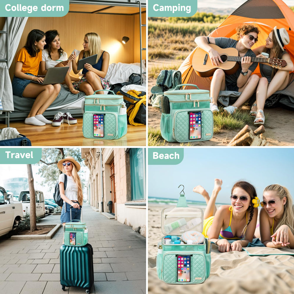 Tealari bottle-holder compartments keep bulky bottles upright and leak-free.