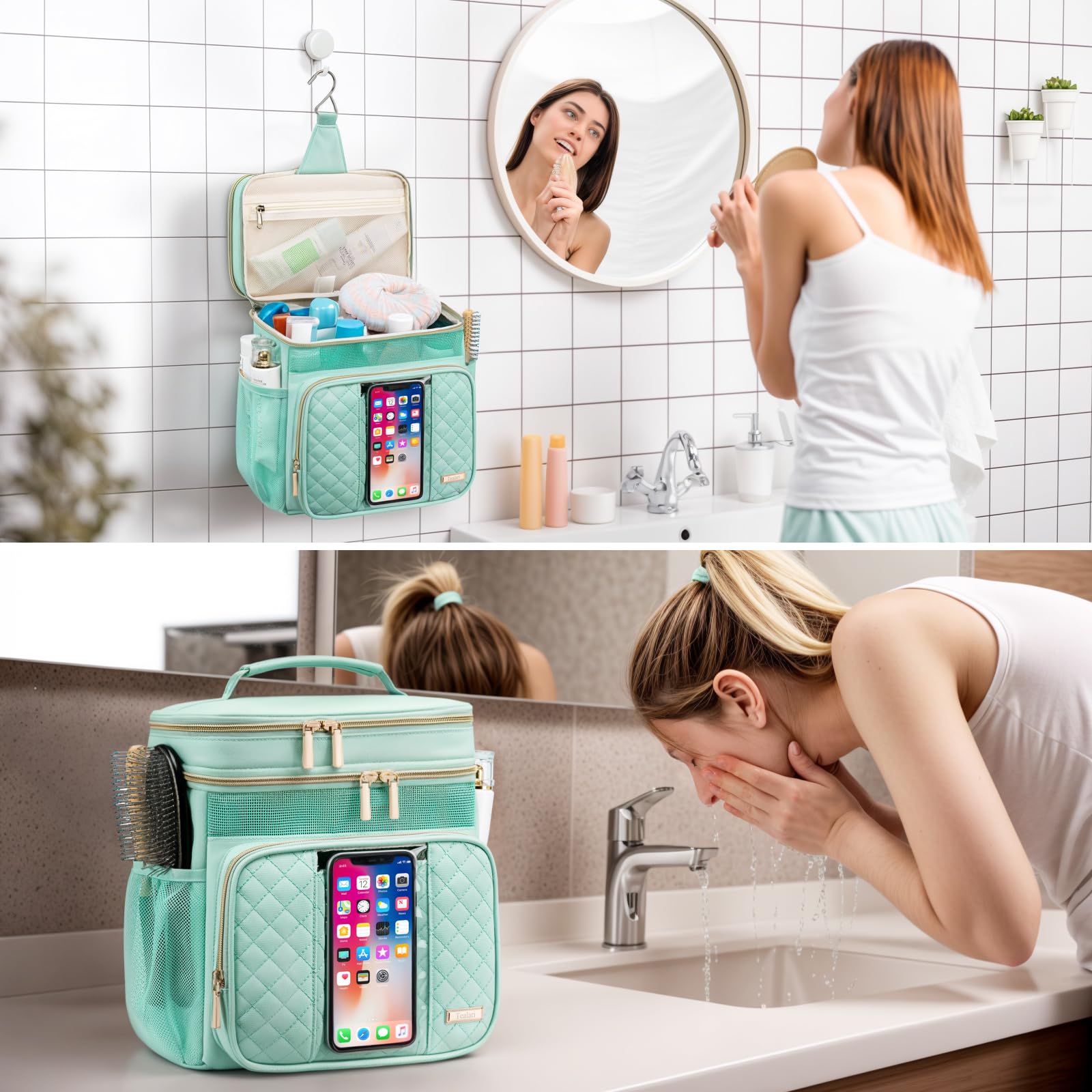 Tealari multi-pocket makeup bag organizes items for quick beauty routines.