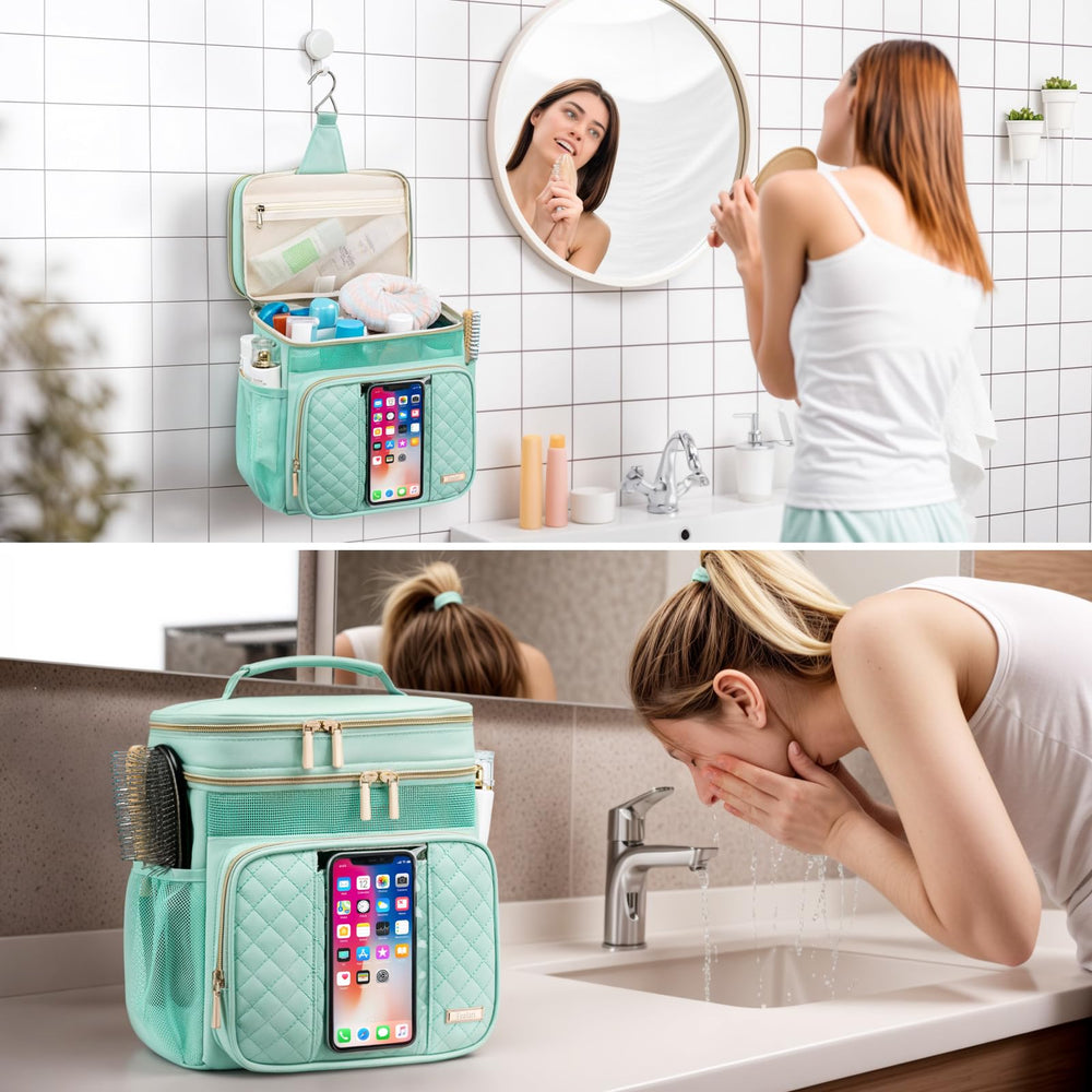 Tealari multi-pocket makeup bag organizes items for quick beauty routines.