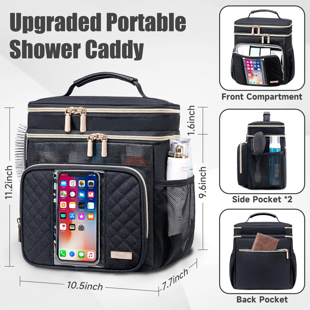 Tealari bag with makeup compartments for organized cosmetics on trips.