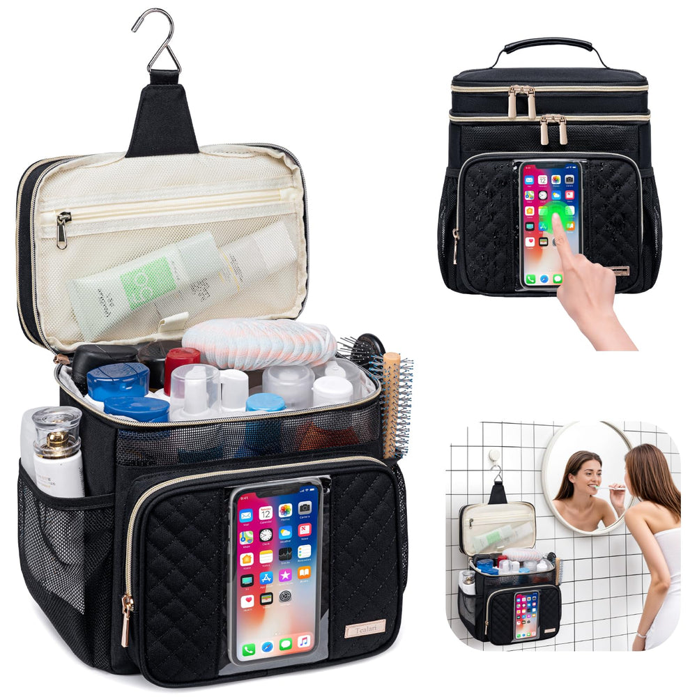 Tealari toiletry bag with waterproof phone pocket for on-the-go use.
