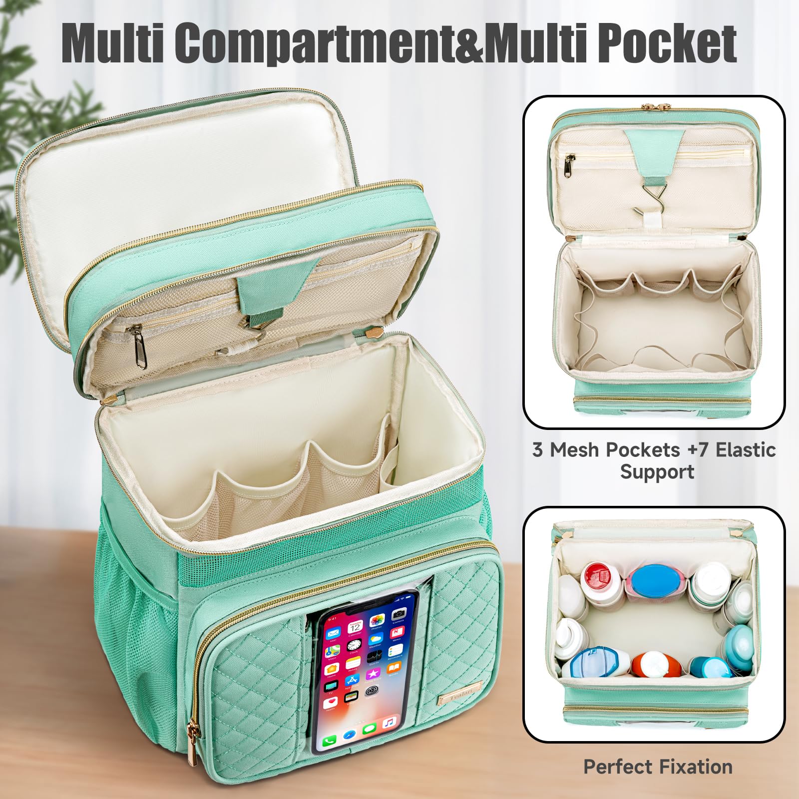 Tealari travel-foldable toiletry bag saves space when not in use.