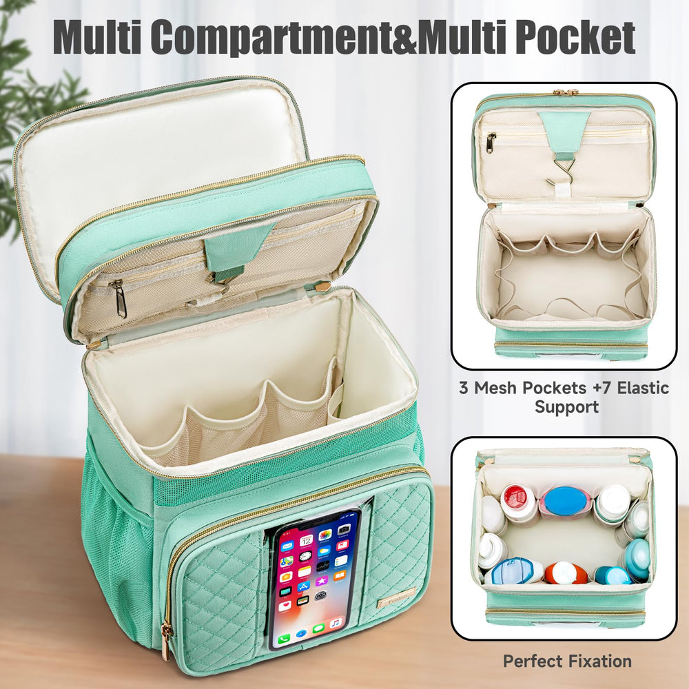 Tealari travel-foldable toiletry bag saves space when not in use.