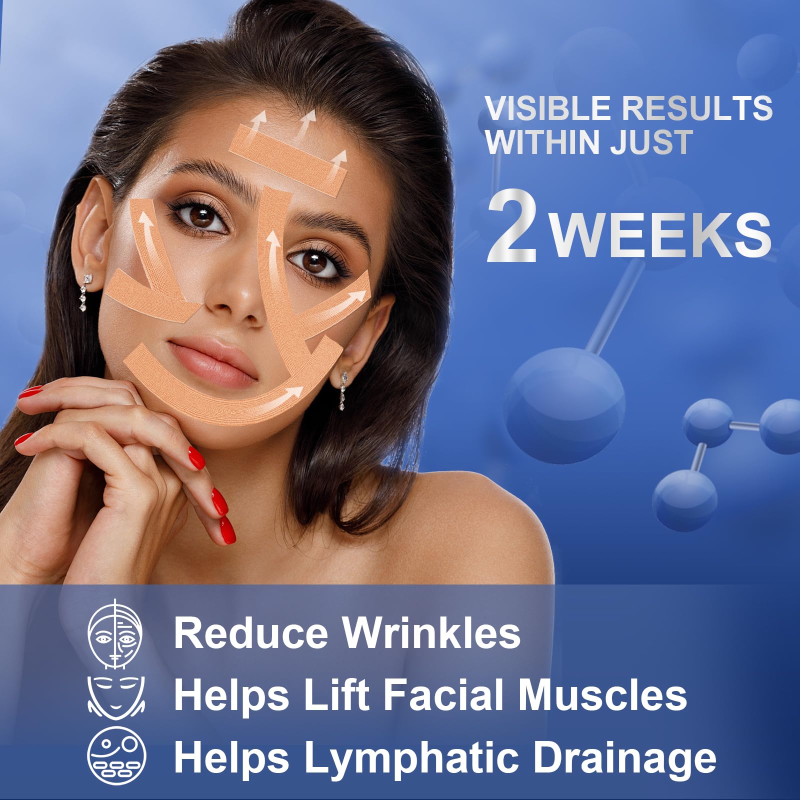TEAWOO face tape around cheeks enhances a lifted, natural look.