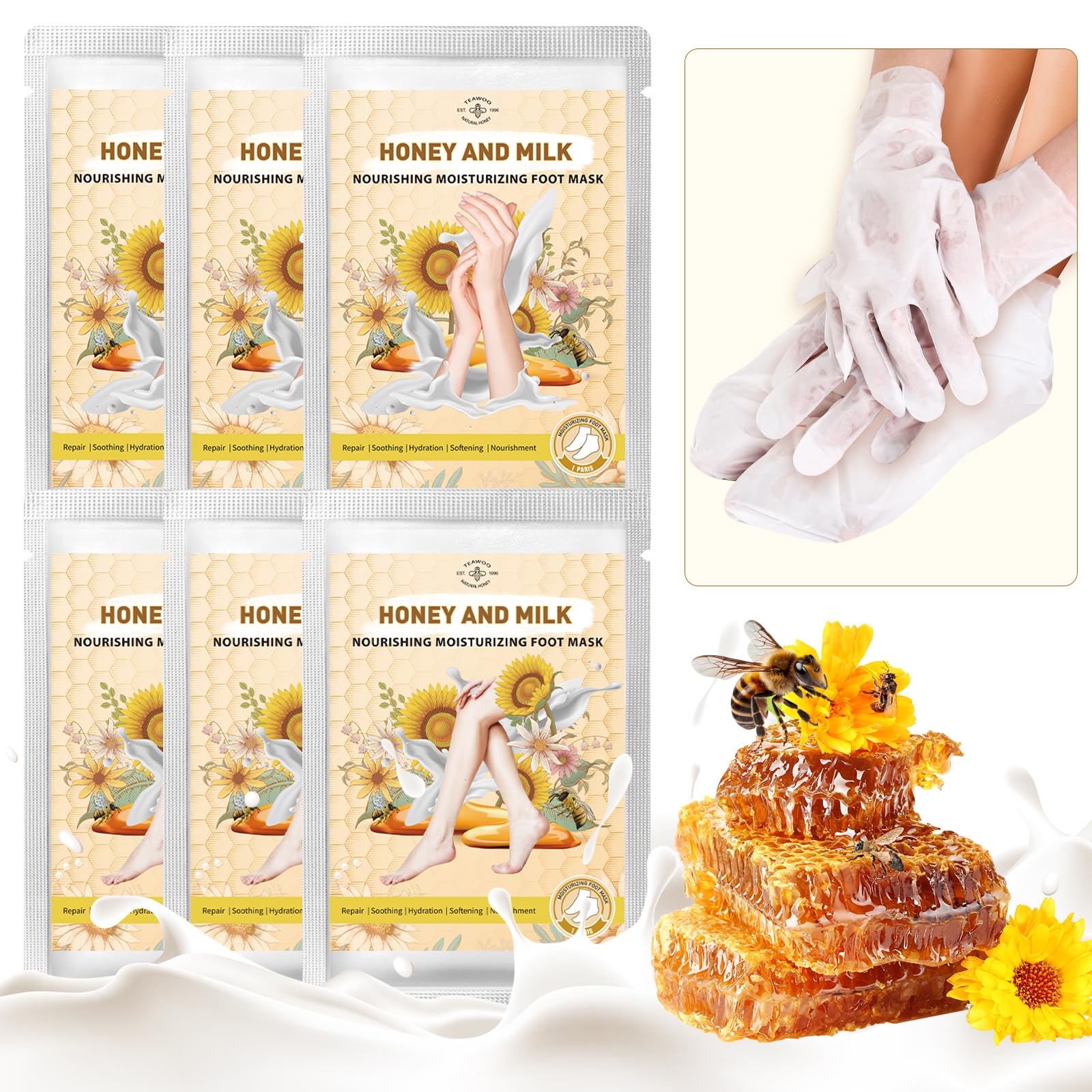 TEAWOO mascarilla hidratante para manos y pies: piel suave y nutrida