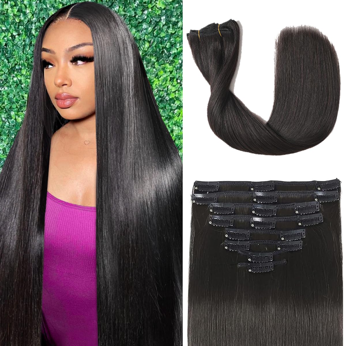 Tebelove clip-in hair extensions, 18 clips, 100g, 16 inch for instant volume and length