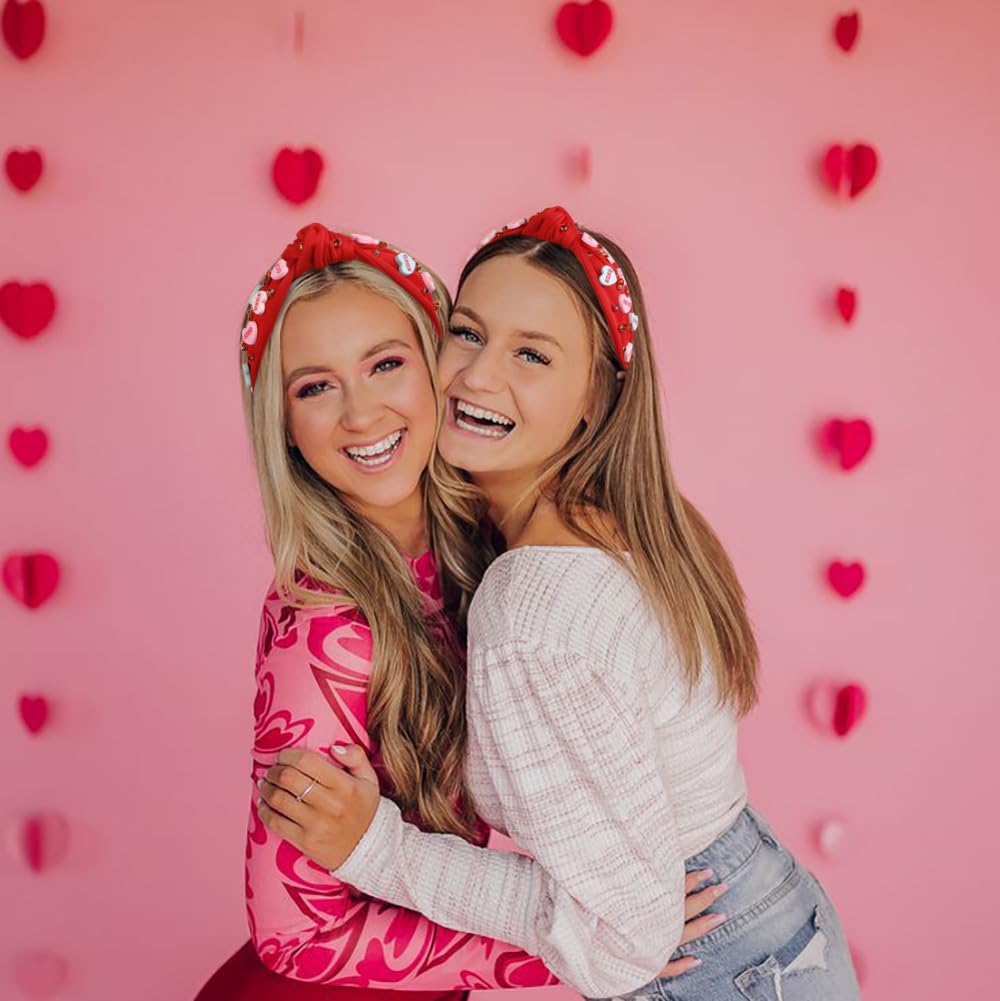 Diadema TEBIEKOY rosa con corazones de terciopelo, cómoda para todo el día.