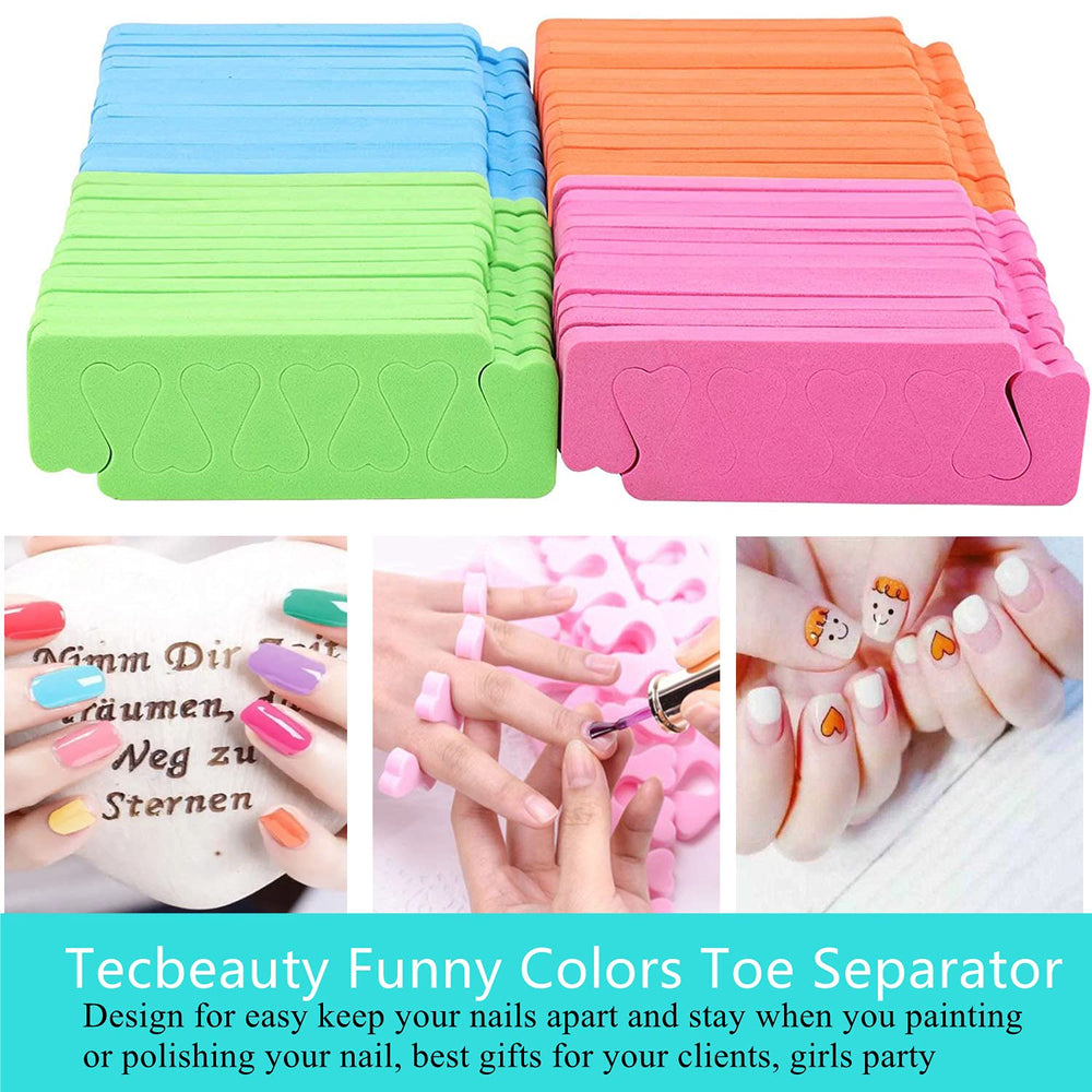 Close-up of soft EVA foam toe separators highlighting flexible, comfortable material for painting nails.