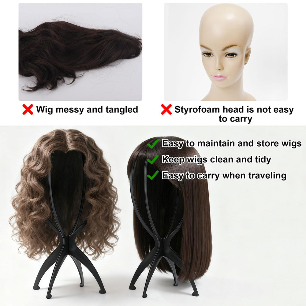 Tecbeauty wig stand suitable for home, salon, and travel setups.