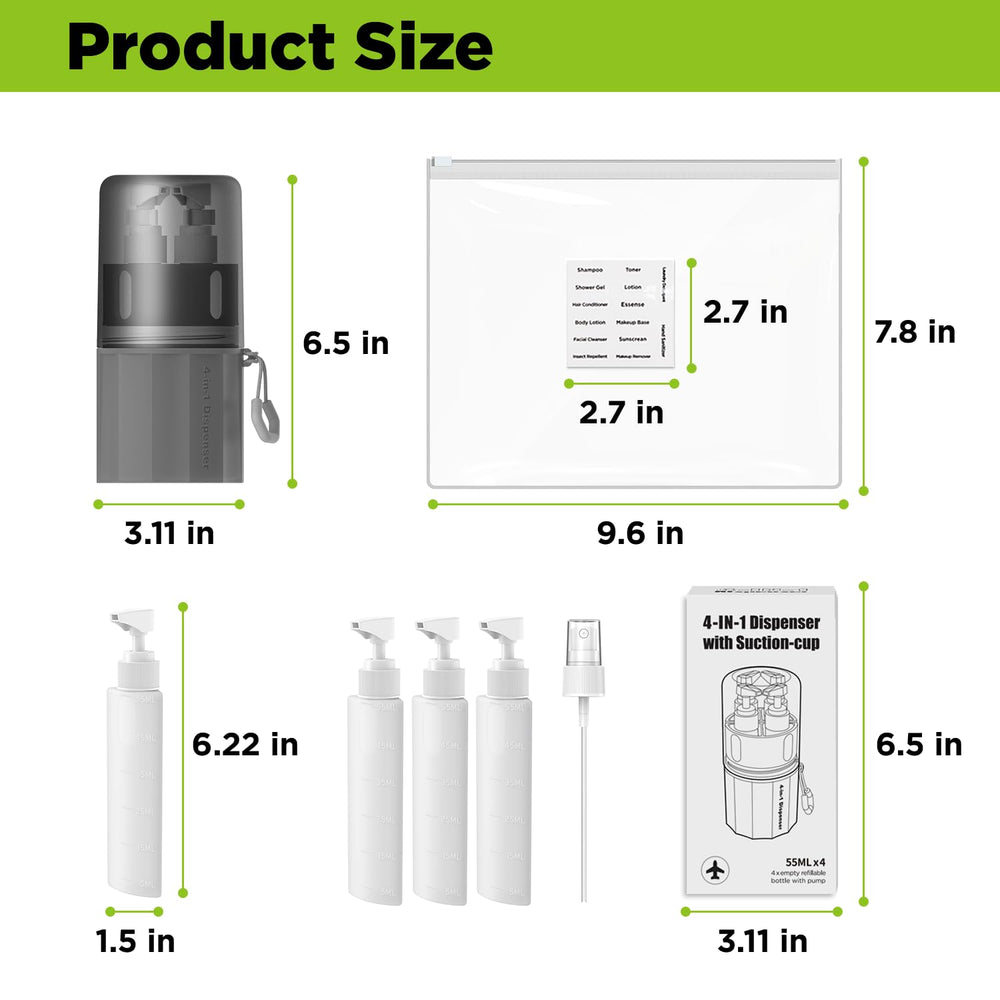 TechoEcho includes 4x2oz bottles and accessories for versatile packing.