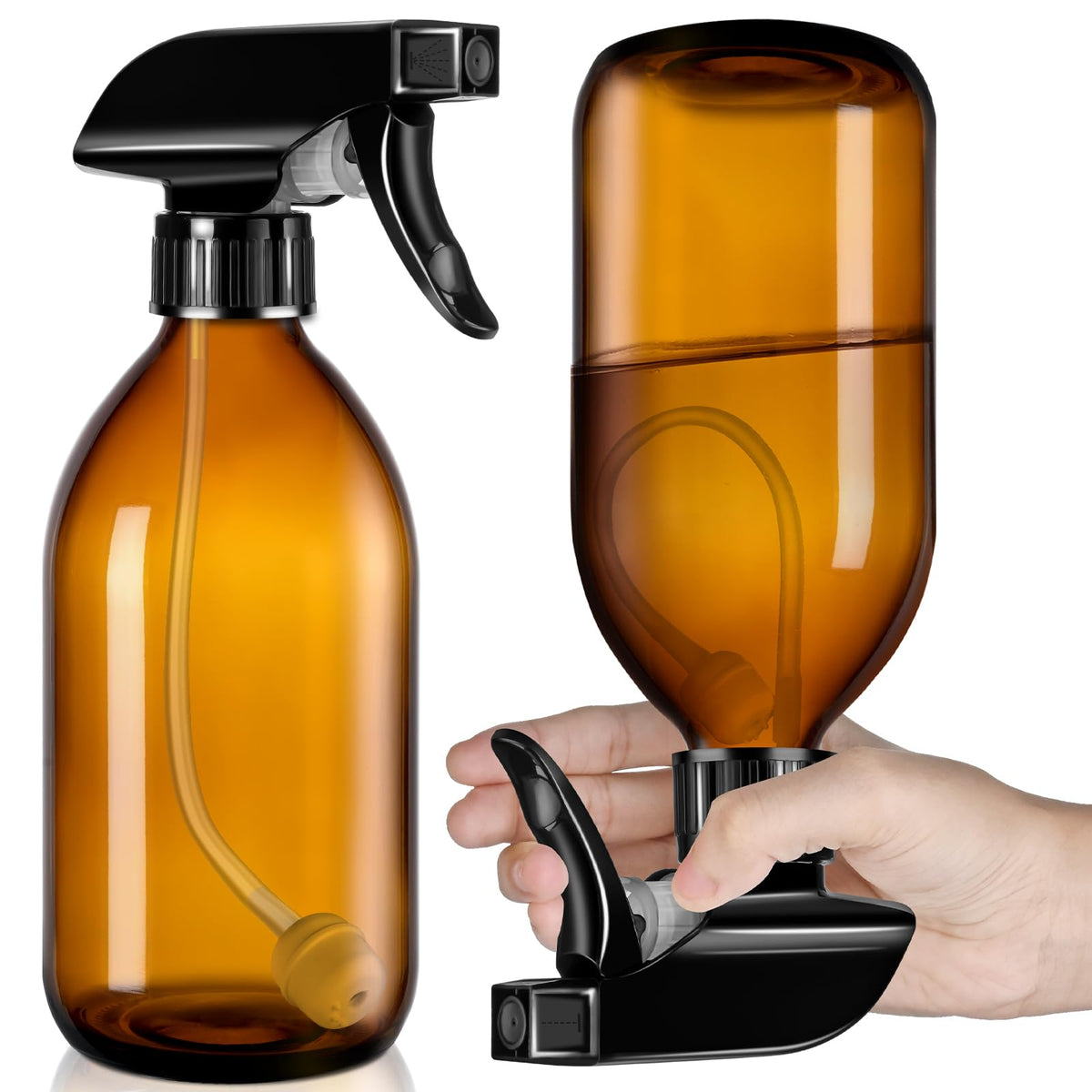 Tecohouse amber 360° spray bottle tilted for reach and versatility.