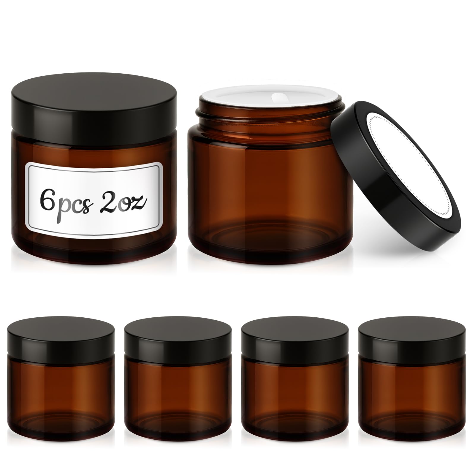 Tecohouse amber glass 2oz jar with lid, ideal for travel cosmetics and samples.
