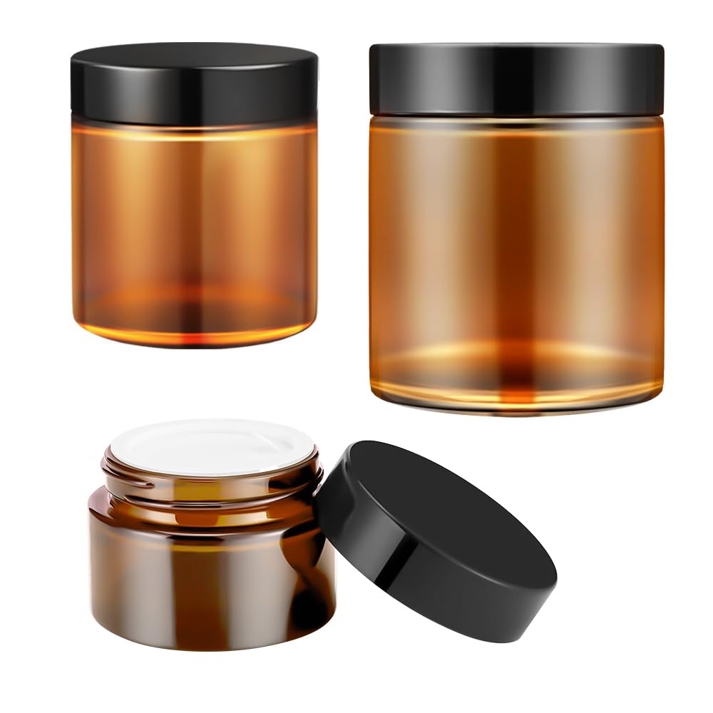 Tecohouse amber glass jar 4oz with lid, protects cosmetics from light and leaks.