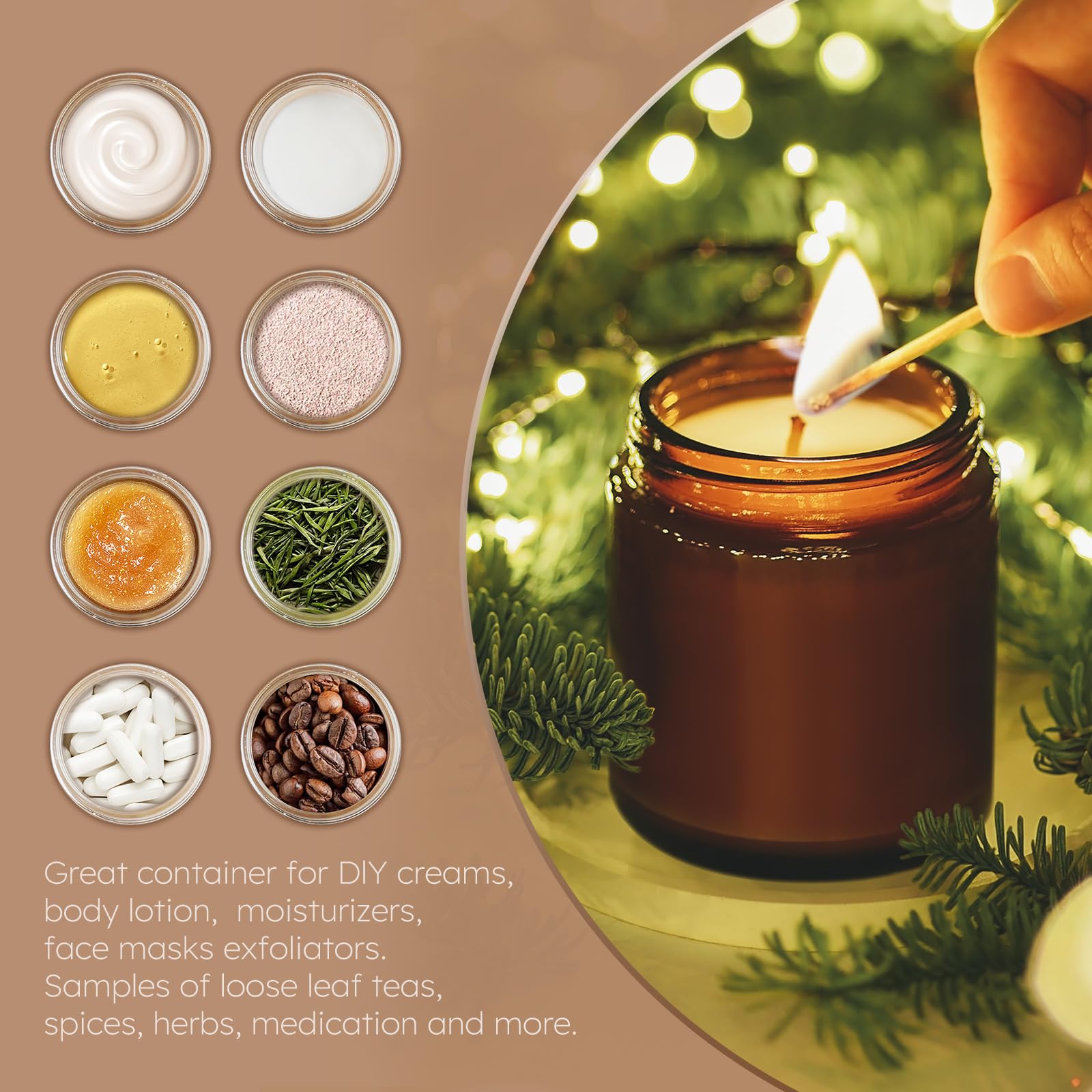 Tecohouse amber glass jar 8oz candle use shows decorative storage
