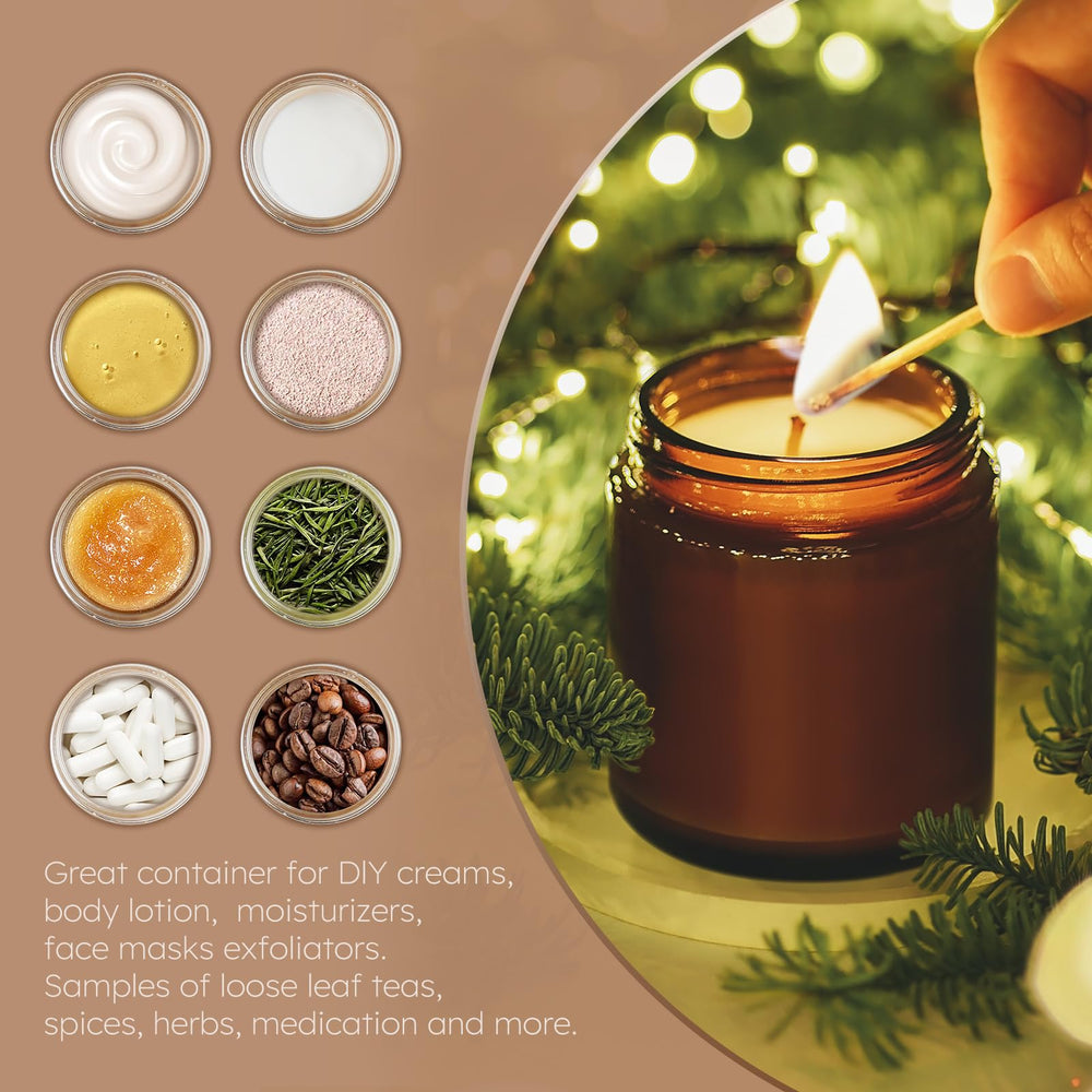 Tecohouse amber glass jar 8oz candle use shows decorative storage