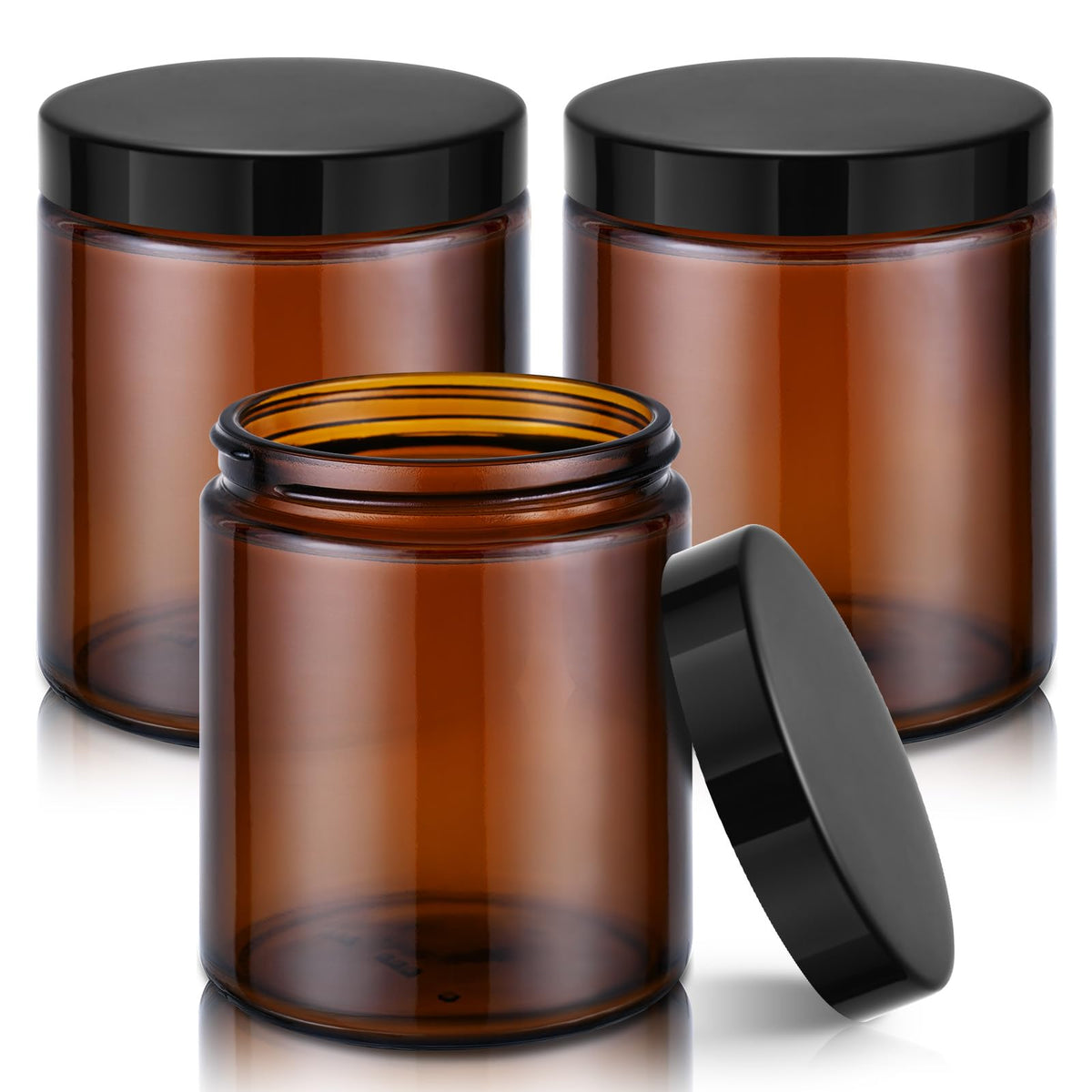 Tecohouse amber glass jar 8oz with lid for candle storage and pantry organization