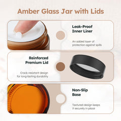 Tecohouse amber glass jar inner liner close-up demonstrates airtight sealing for contents